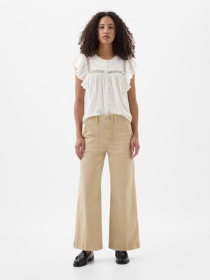 Gap Kadın Bej High Rise Wide-Leg Crop Jean Pantolon