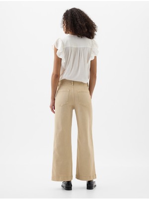 Gap Kadın Bej High Rise Wide-Leg Crop Jean Pantolon