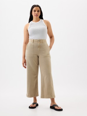 Gap Kadın Bej High Rise Wide-Leg Crop Jean Pantolon