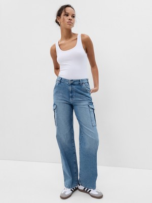 Gap Kadın Mavi Mid Rise '90S Loose Kargo Jean Pantolon