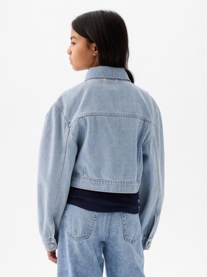 Gap Kız Çocuk Mavi Çiçek Aplikeli Cropped Icon Denim Ceket