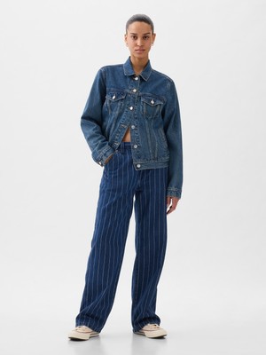 Gap Kadın Koyu Mavi Mid Rise '90S Loose Çizgili Carpenter Jean Pantolon