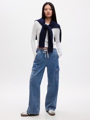 Gap Kadın Koyu Mavi High Rise Wide-Leg Pull-On Jean Pantolon