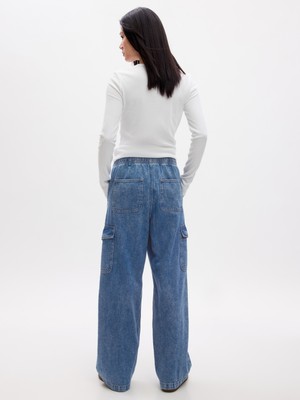 Gap Kadın Koyu Mavi High Rise Wide-Leg Pull-On Jean Pantolon