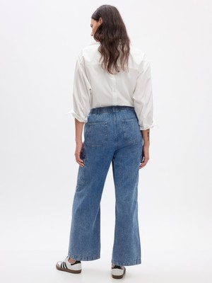 Gap Kadın Koyu Mavi High Rise Wide-Leg Pull-On Jean Pantolon