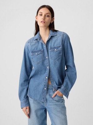 Gap Kadın Mavi Western Denim Gömlek