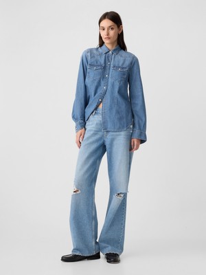 Gap Kadın Mavi Western Denim Gömlek