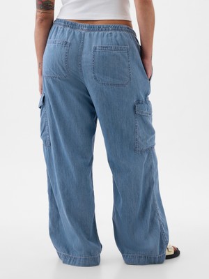 Gap Kadın Mavi High Rise Pull-On Kargo Jean Pantolon