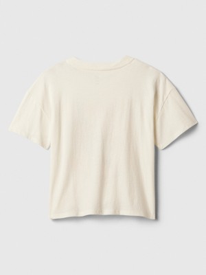 Gap Kız Çocuk Kırık Beyaz Oversized Grafikli T-Shirt