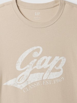 Gap Erkek Bej Gap Logo Grafikli T-Shirt