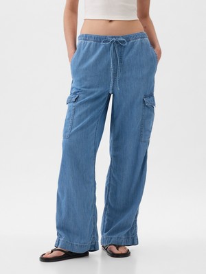 Gap Kadın Mavi High Rise Pull-On Kargo Jean Pantolon