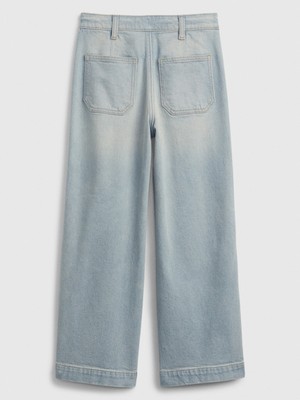 Gap Kız Çocuk Açık Mavi High Rise Wide-Leg Ankle Jean Pantolon