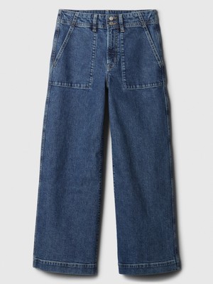 Gap Kadın Koyu Mavi High Rise Wide-Leg Crop Jean Pantolon