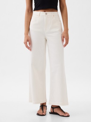 Gap Kadın Beyaz High Rise Stride Wide-Leg Ankle Jean Pantolon