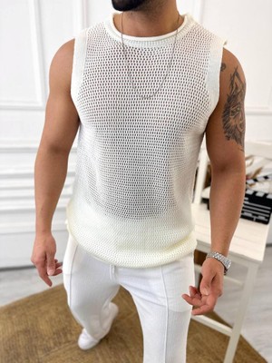 Elku Moda T-Shirt Nefes Alabilen Terletmez Pamuklu Fileli T-Shirt Oversize T-Shirt Sıfır Kol T-Shirt