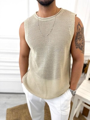 Elku Moda T-Shirt Nefes Alabilen Terletmez Pamuklu Fileli T-Shirt Oversize T-Shirt Sıfır Kol T-Shirt