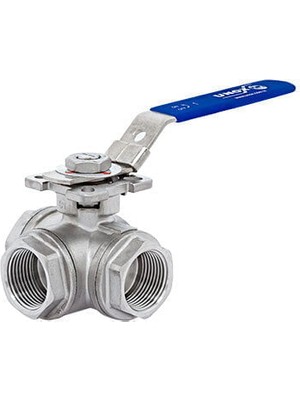 Unox 3 Yollu Tepe Flanşlı T Port Paslanmaz Dişli Küresel Vana 3/4"