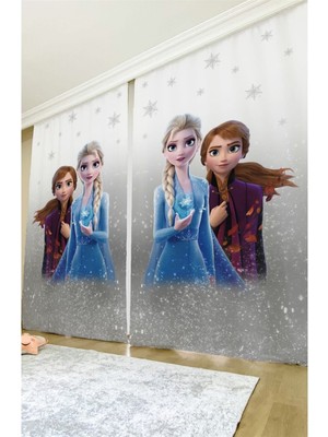 Rual Kids Çocuk&bebek Odası Perde Gri Elsa Anna Desenli Odası Fon Perdegri