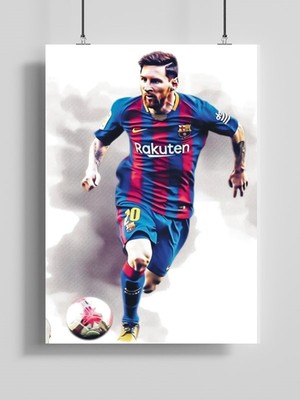 Poster City Messi Illüstrasyon Ünlü Posteri-Çerçevesiz Parlak Fotoğraf Kağıdı