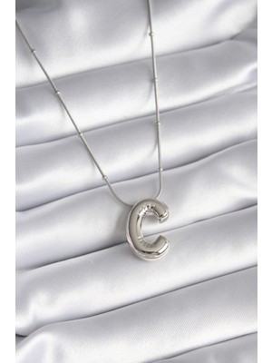 Clariss 316L Çelik Gümüş Renk Bubble "c" Harf Model Kadın Kolye