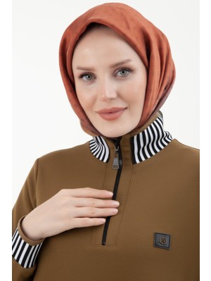 Armine Trend Çizgi Detaylı Lastik Ribana Tunik Olive 23KT423