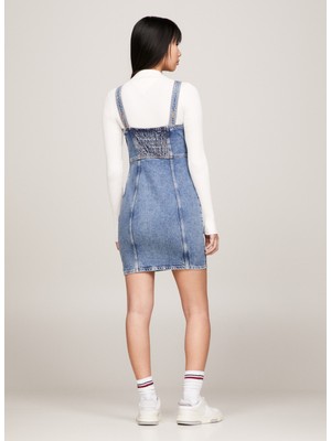 Tommy Jeans V Yaka Düz Indigo Kısa Kadın Elbise Bustıer Dress AH7135