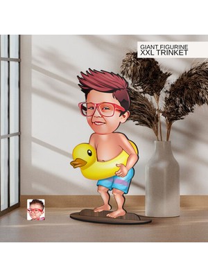 Bk Gift Kişiye Özel Tatilci Çocuk Karikatürlü Büyük Boy Ahşap Biblo-1 Arkadaşa Hediye , Sevgiliye Hediye, Kişiye Özel Biblolar