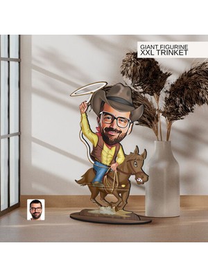 Bk Gift Kişiye Özel Kovboy Karikatürlü Büyük Boy Ahşap Biblo-1 Arkadaşa Hediye , Sevgiliye Hediye, Kişiye Özel Biblolar