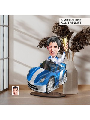 Bk Gift Kişiye Özel Rallici Karikatürlü Büyük Boy Ahşap Biblo-1 Arkadaşa Hediye , Sevgiliye Hediye, Kişiye Özel Biblolar