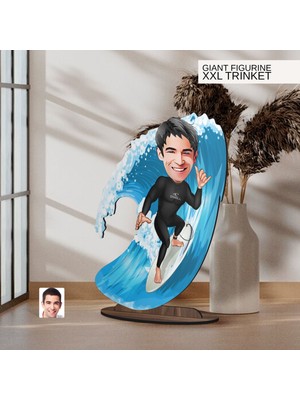 Bk Gift Kişiye Özel Sörfçü Karikatürlü Büyük Boy Ahşap Biblo-1 Arkadaşa Hediye , Sevgiliye Hediye, Kişiye Özel Biblolar