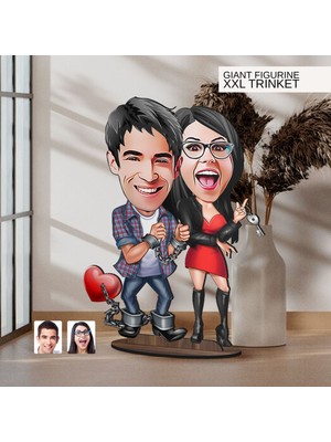 Bk Gift Kişiye Özel Sevgililer Karikatürlü Büyük Boy Ahşap Biblo-1 Arkadaşa Hediye , Sevgiliye Hediye, Kişiye Özel Biblolar