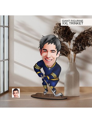 Bk Gift Kişiye Özel Hokey Oyuncusu Karikatürlü Büyük Boy Ahşap Biblo-2 Arkadaşa Hediye , Sevgiliye Hediye, Kişiye Özel Biblolar