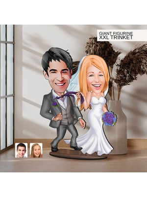 Bk Gift Kişiye Özel Evleniyoruz Karikatürlü Büyük Boy Ahşap Biblo-6 Arkadaşa Hediye , Sevgiliye Hediye, Kişiye Özel Biblolar