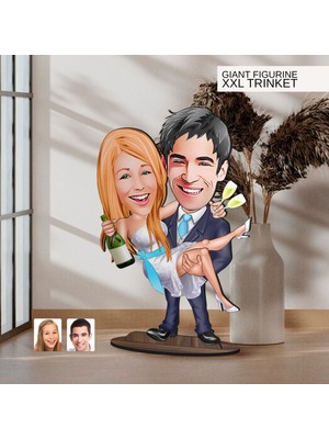 Bk Gift Kişiye Özel Evleniyoruz Karikatürlü Büyük Boy Ahşap Biblo-4 Arkadaşa Hediye , Sevgiliye Hediye, Kişiye Özel Biblolar