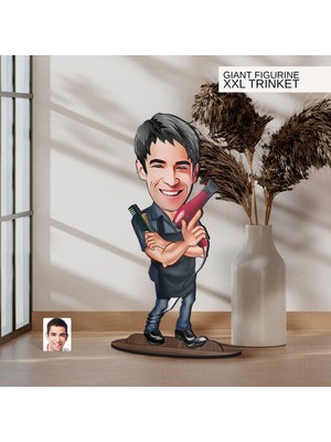 Bk Gift Kişiye Özel Kuaför Karikatürlü Büyük Boy Ahşap Biblo-1 Arkadaşa Hediye , Sevgiliye Hediye, Kişiye Özel Biblolar