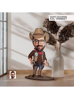 Bk Gift Kişiye Özel Kovboy Karikatürlü Büyük Boy Ahşap Biblo-2 Arkadaşa Hediye , Sevgiliye Hediye, Kişiye Özel Biblolar