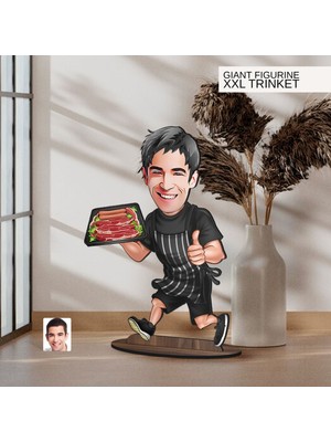 Bk Gift Kişiye Özel Mangalcı Karikatürlü Büyük Boy Ahşap Biblo-2 Arkadaşa Hediye , Sevgiliye Hediye, Kişiye Özel Biblolar