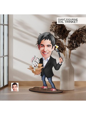 Bk Gift Kişiye Özel Sihirbaz Karikatürlü Büyük Boy Ahşap Biblo-1 Arkadaşa Hediye , Sevgiliye Hediye, Kişiye Özel Biblolar