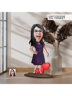 Bk Gift Kişiye Özel Anne Karikatürlü Büyük Boy Ahşap Biblo-3 Arkadaşa Hediye , Sevgiliye Hediye, Kişiye Özel Biblolar