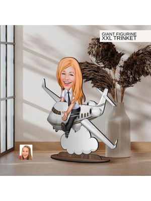 Bk Gift Kişiye Özel Kaptan Pilot Karikatürlü Büyük Boy Ahşap Biblo-1 Arkadaşa Hediye , Sevgiliye Hediye, Kişiye Özel Biblolar