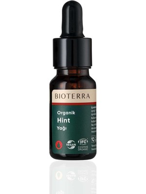 Bioterra Organik Hint Yağı 10 ml Soğuk Pres Saf Vegan Cosmos Sertifikalı Doğal Cilt ve Saç Bakımı