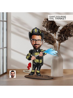 Bk Gift Kişiye Özel Itfaiyeci Karikatürlü Büyük Boy Ahşap Biblo-1 Arkadaşa Hediye , Sevgiliye Hediye, Kişiye Özel Biblolar