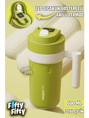 Vagonlife 600 ml LED Sıcaklık Göstergeli Akıllı Çelik Termos Kulplu -Kahve BARDAĞI-MUG-FFVGN2009