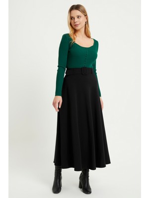 Vavinor Kemerli Kloş Etek - Siyah