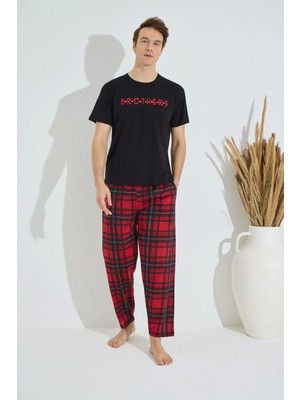 Pijamoni Erkek Süprem Kumaş Kısa Kollu Pijama Takımı 6165-7