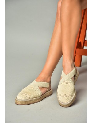 Fox Shoes S404010106 Bej Dantel Kumaş Kadın Espadril Sandalet