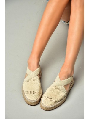 Fox Shoes S404010106 Bej Dantel Kumaş Kadın Espadril Sandalet