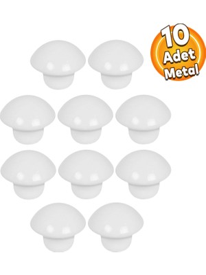 Badem10 Mantar Düğme Kulp Çekmece Dolap Kapak Kulpu Kulbu Beyaz Tek Vidalı Metal Kulpları (10 ADET)
