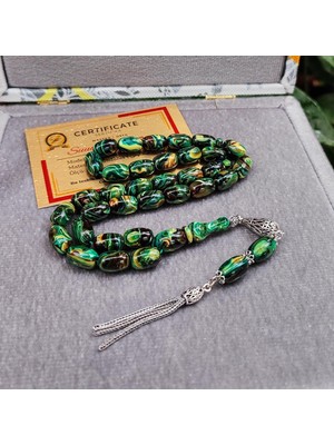 Tesbix 8X12 mm Gümüş Püsküllü Sündülüs Tesbih - Sandoloz Baga - Çekoslavak Tesbih