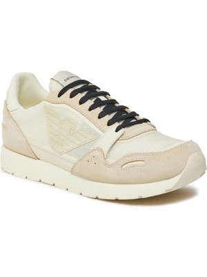 Emporio Armani Erkek Logolu Normal Kalıp Bağcıklı Günlük Ekru Sneaker X4X537 XN730-01427
